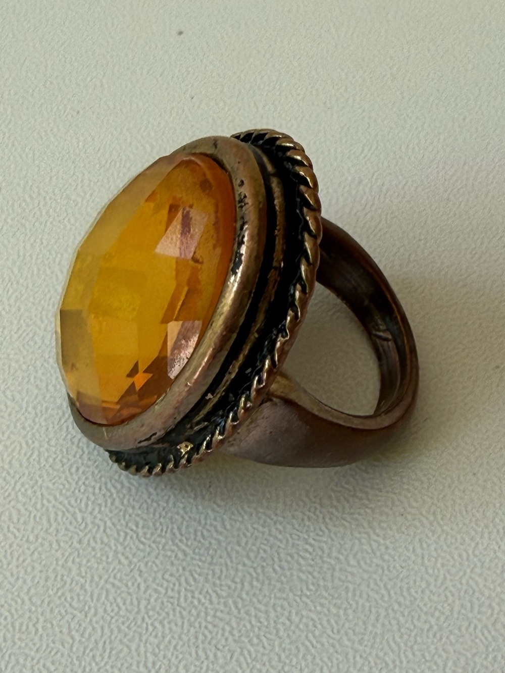 Aldo Yellow Faceted Stone Statement Ring with Antique Gold-Tone Band